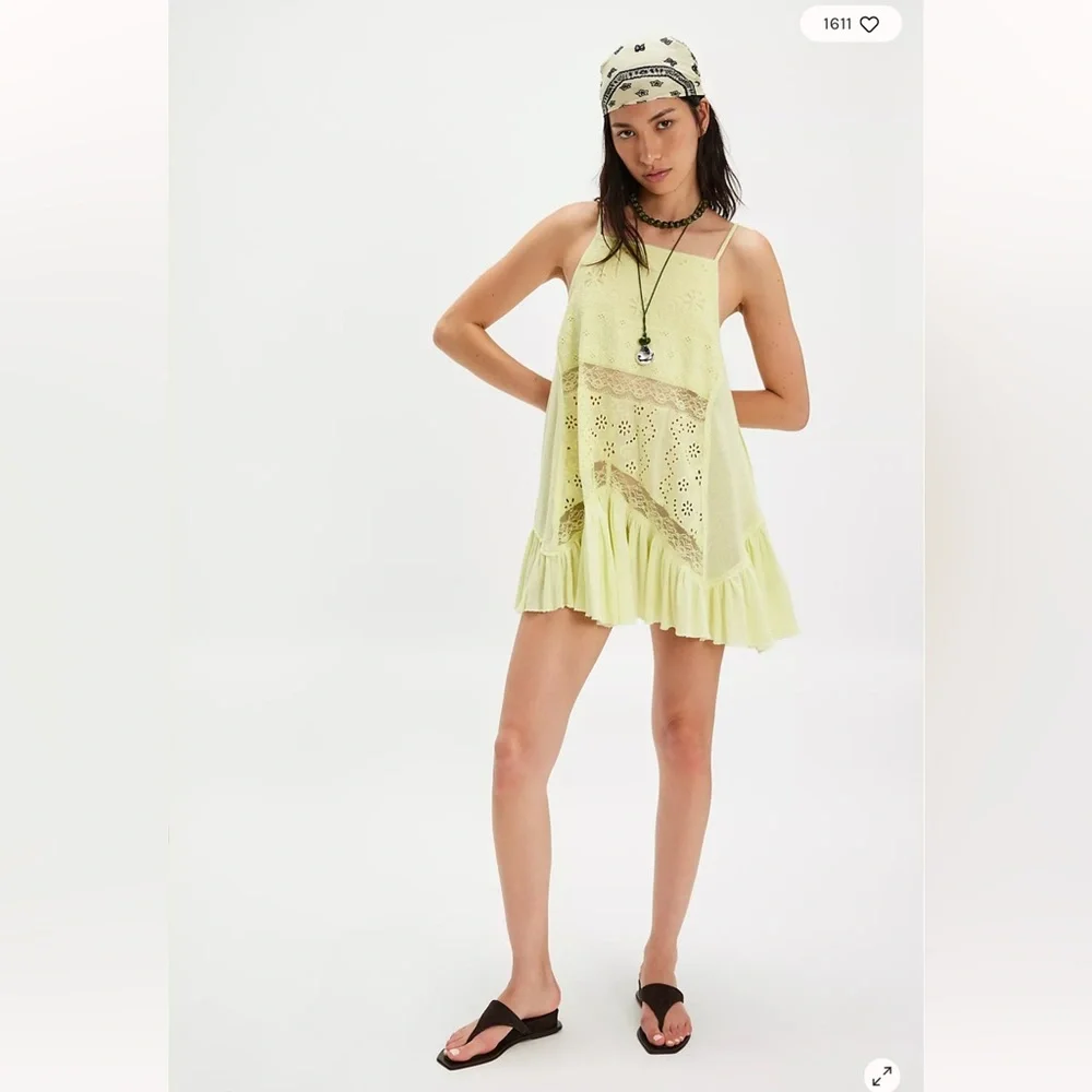 Free People Calipso Tank Longline Crochet Ruffles Tunic Coverup Dress L - Picture 4 of 8